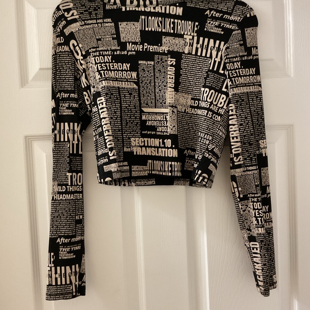 Bershka Black and White Text Print Crop Top